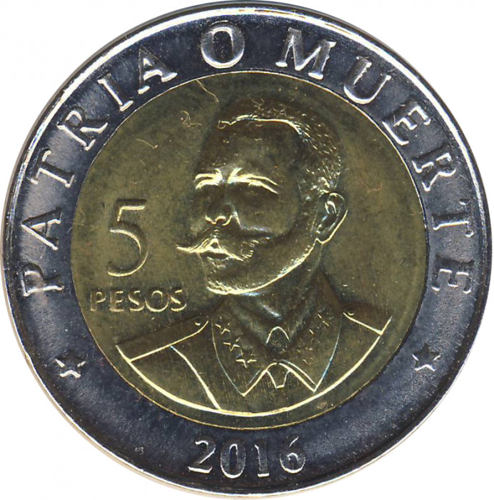 Cuba 5 Pesos Antonio Maceo 2018, aproape necirculata