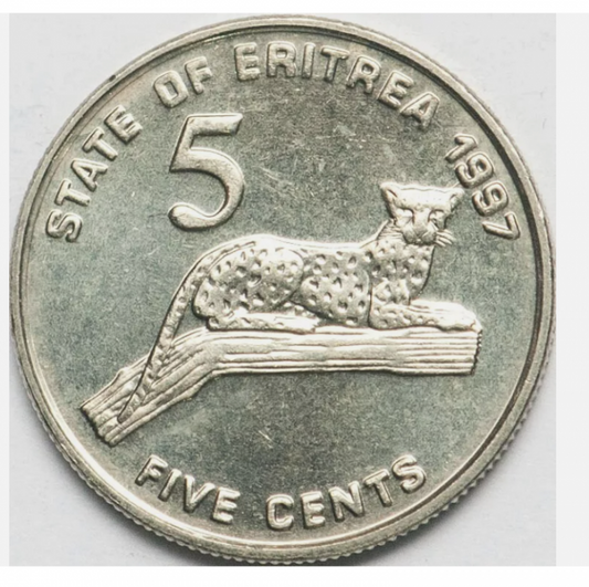 Eritrea 5 centi 1997 Ghepardul; Anul independentei (1991), UNC