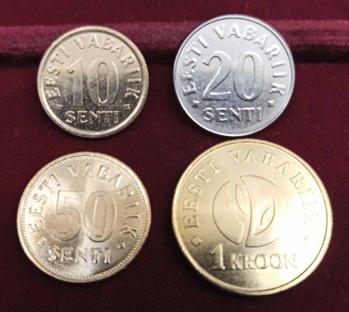 Estonia Set 4 Monede 10 20 50 Senti 1 Kroon 2006-2008, Unc