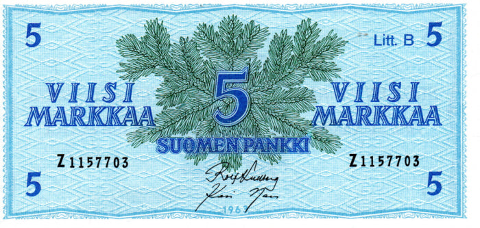 Finlanda 5 Markkaa 1963, aproape necirculata