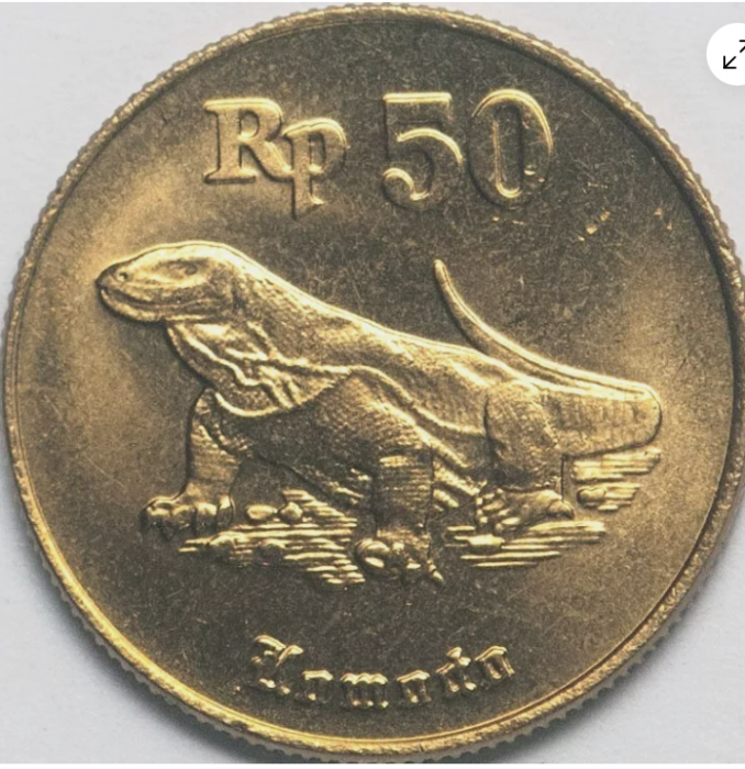 Indonezia 50 rupees 1998,  Varanul de Komodo, UNC