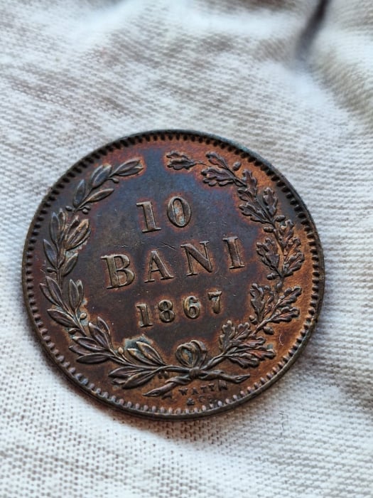 Moneda Romania, 10 Bani 1867 Watt&Co, Regele Carol I, primul sistem monetar