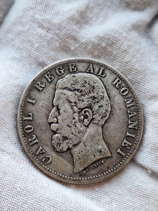 Moneda Romania, 5 lei 1882 ag, Regele Carol I