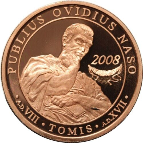 Romania, 1 Leu 2008 - 2000 ani de la exilarea poetului Publius Ovidius Naso, tombac