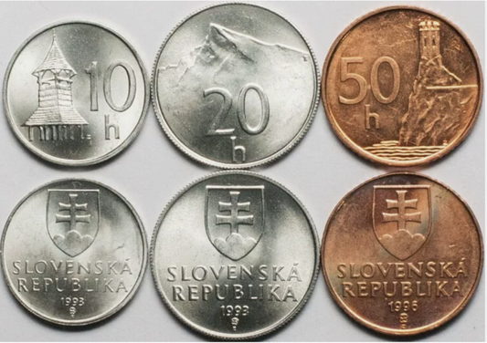 Slovacia 3 monede set 1993-1996: 10, 20, 50 halierov UNC