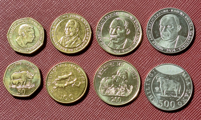 Tanzania, pennies + shillings, 4 monede set, 2014-2015, aproape necirculate