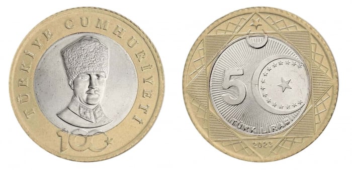 Turcia 5 Lira Aniversara 2023, Bimetal, Unc